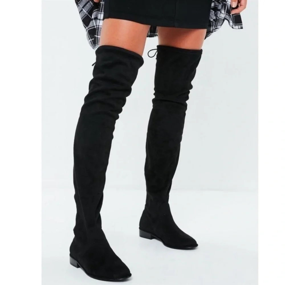ANA sz 7 Pixie black vegan micro suede OTK boots